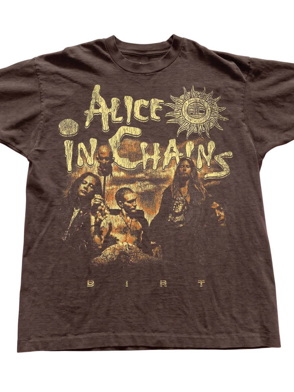 Gildan Brown Alice In Chains Dirt Graphic Tee with Yellow Print